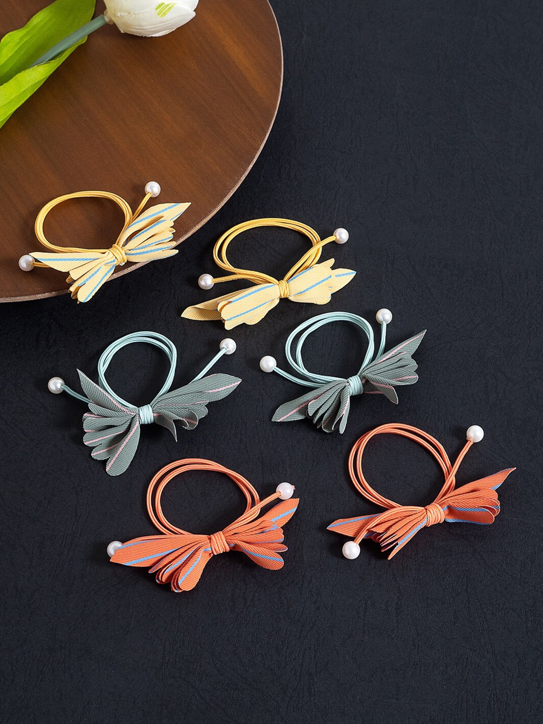 

Golden Peacock Girls Peach-Coloured & Blue Set of 6 Ponytail Holders