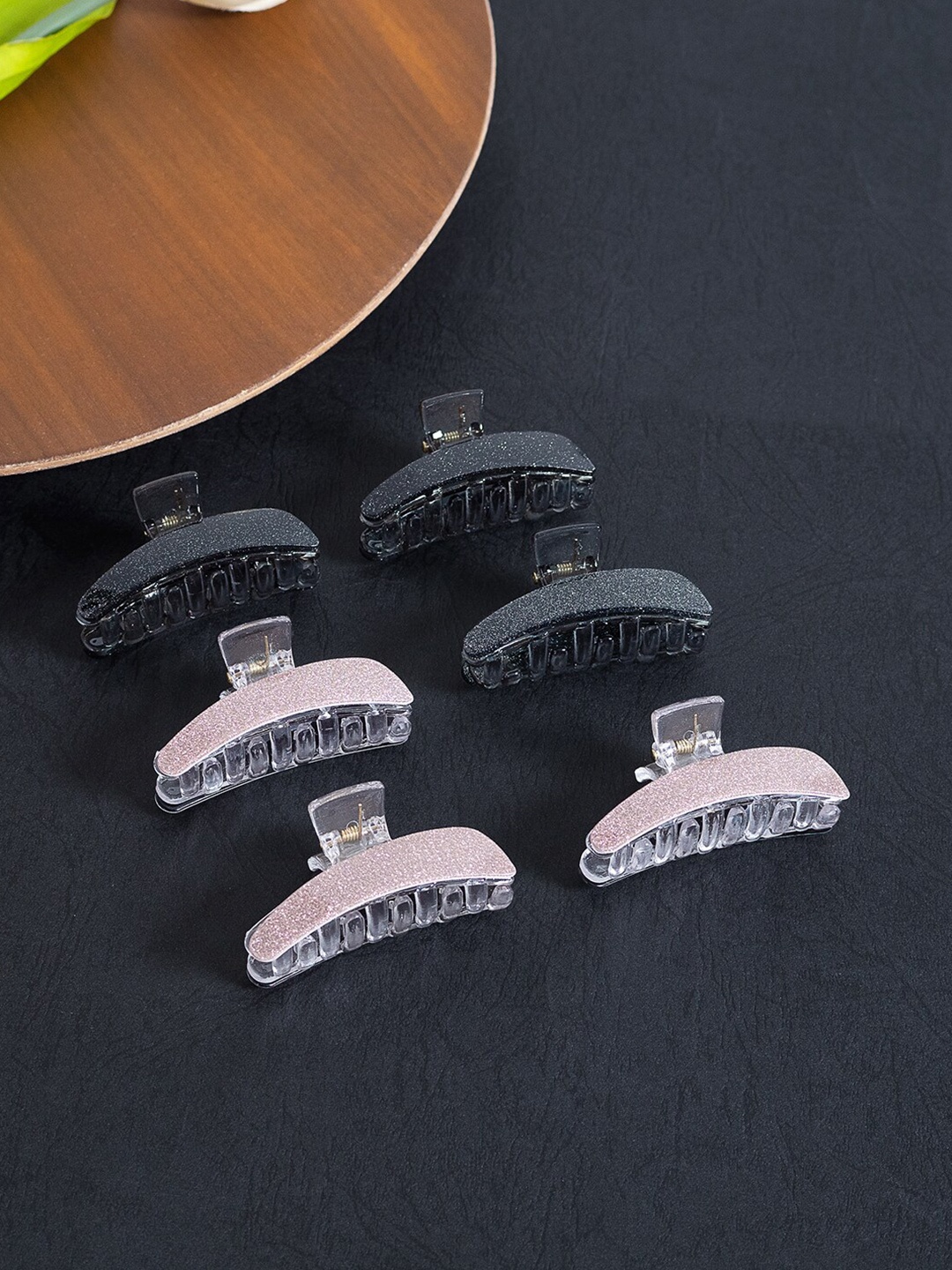 

Golden Peacock Women Pink & Black Set of 6 Embellished Claw Clip