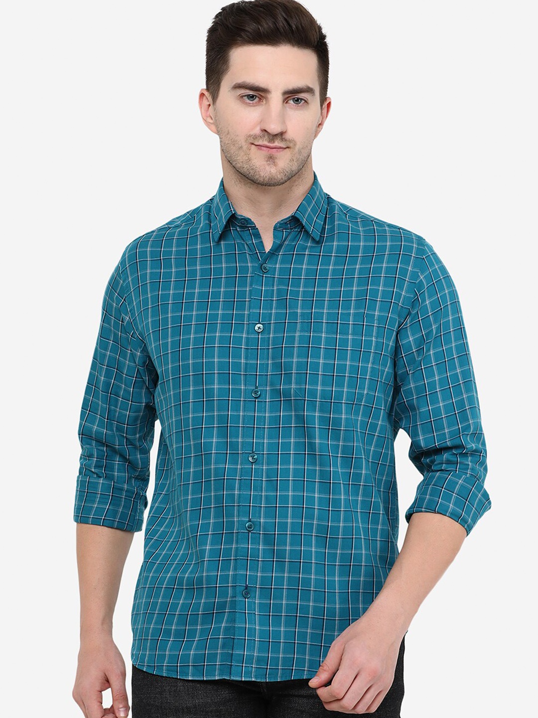 

Greenfibre Checked Cotton Casual Shirt, Blue