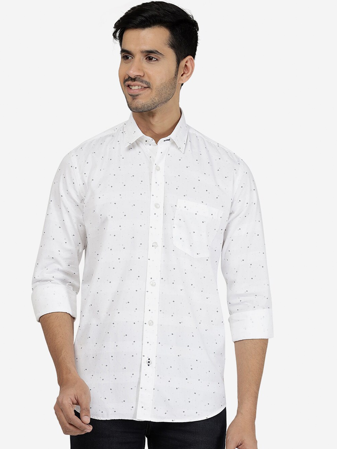 

Greenfibre Slim Fit Printed Cotton Casual Shirt, White