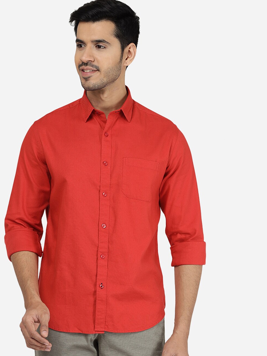 

Greenfibre Men Cotton Casual Shirt, Red