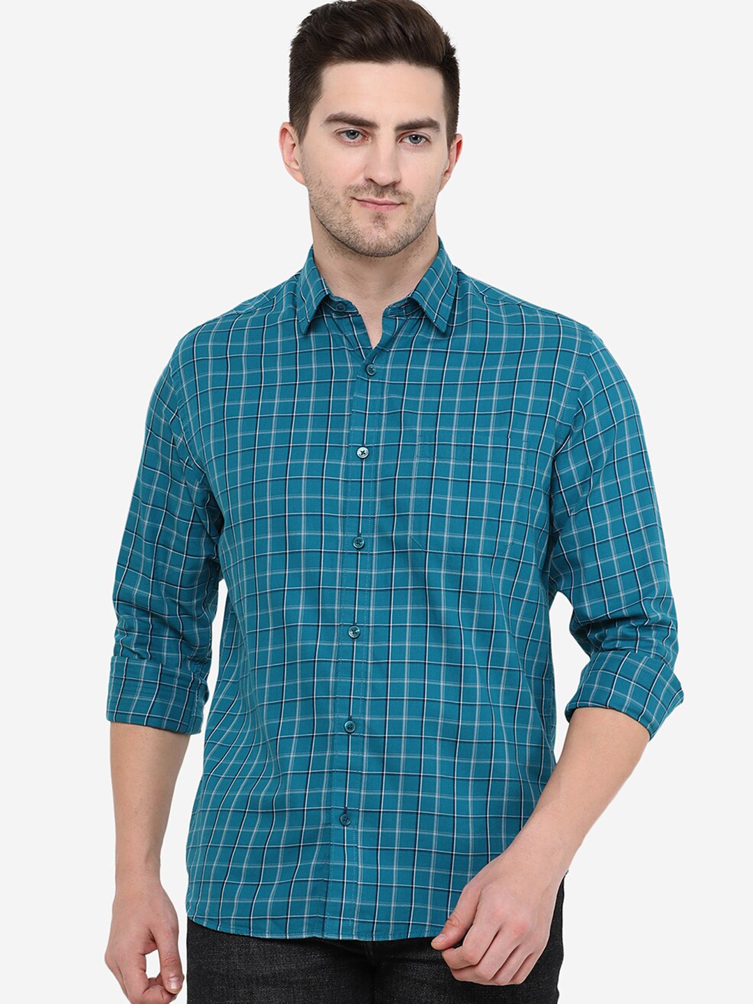 

Greenfibre Checked Cotton Casual Shirt, Blue