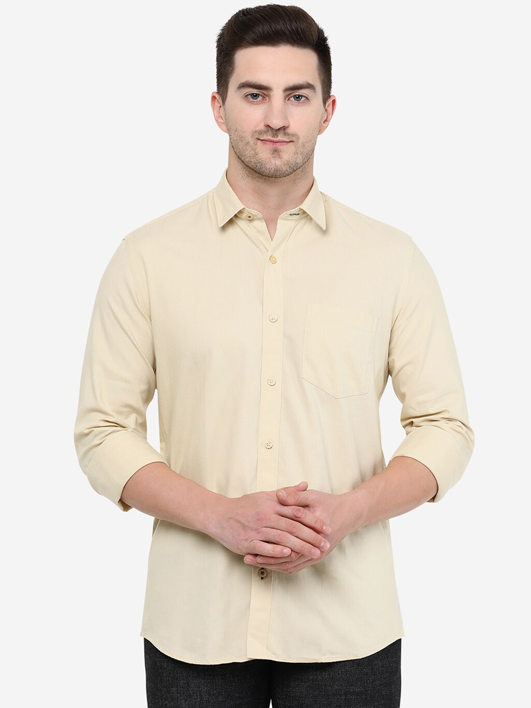 

Greenfibre Men Slim Fit Cotton Casual Shirt, Beige