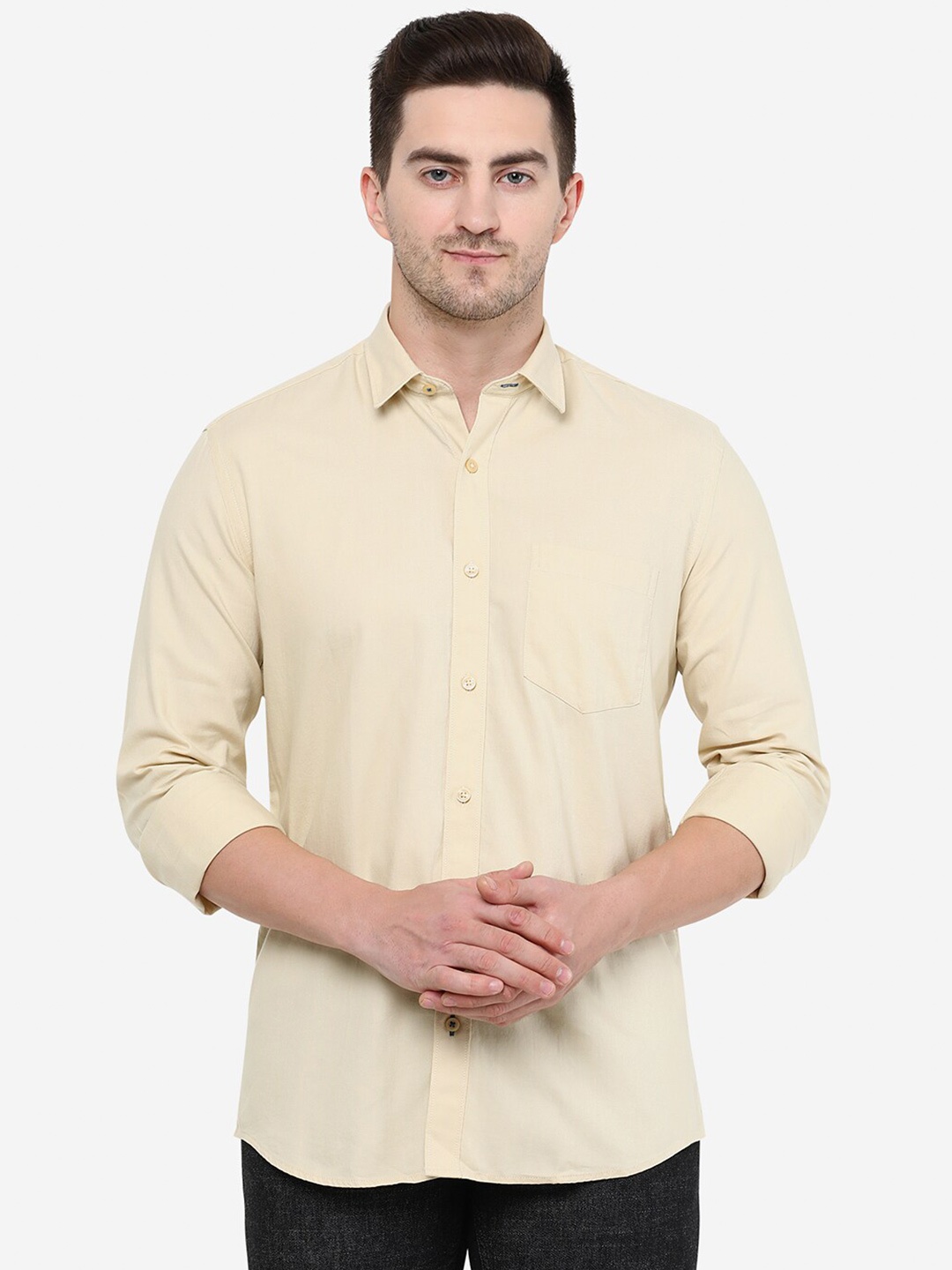 

Greenfibre Men Slim Fit Cotton Casual Shirt, Beige