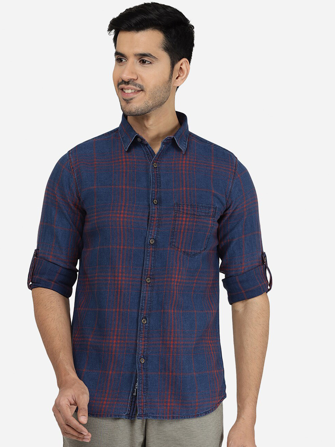 

JADE BLUE Men Slim Fit Checked Cotton Casual Shirt