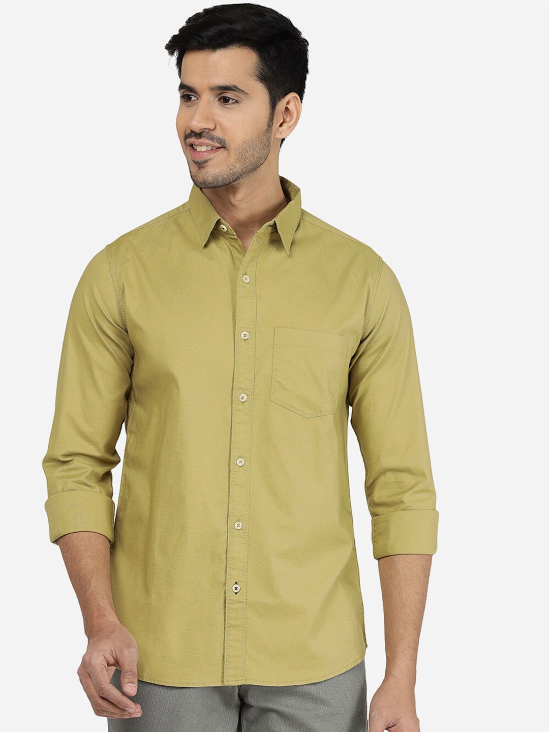 

JADE BLUE Men Slim Fit Cotton Casual Shirt, Green