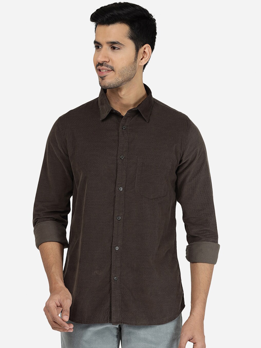 

JADE BLUE Men Slim Fit Checked Cotton Casual Shirt, Brown