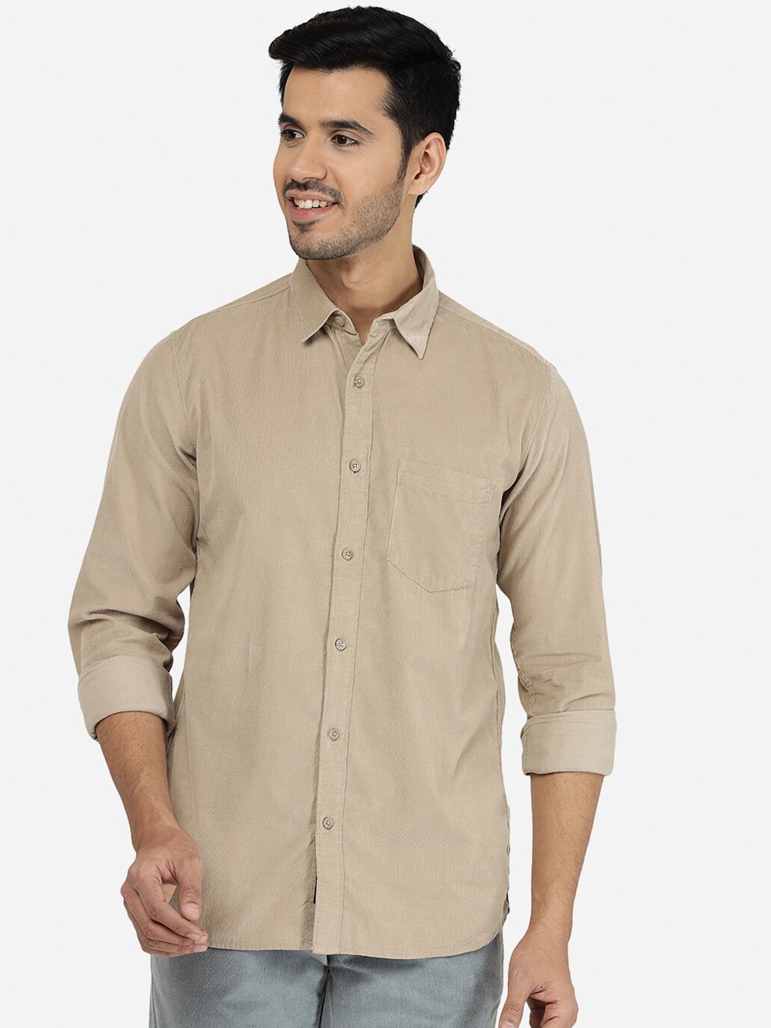 

JADE BLUE Men Slim Fit Cotton Casual Shirt, Beige
