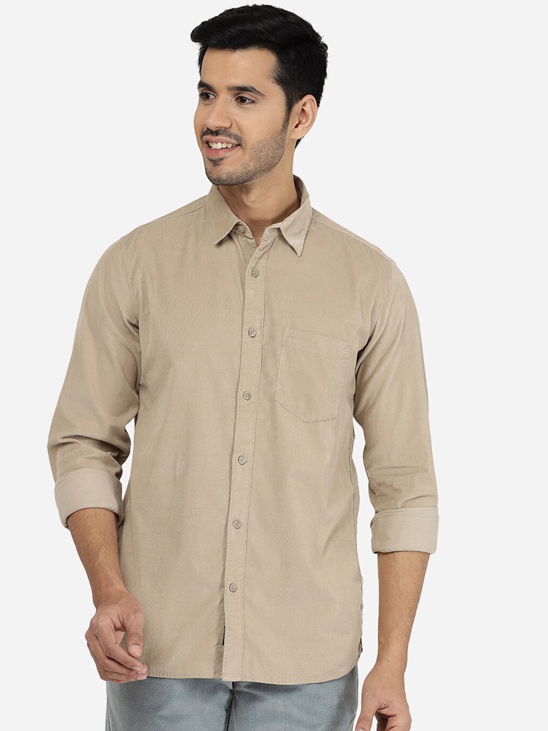 

JADE BLUE Men Slim Fit Cotton Casual Shirt, Beige