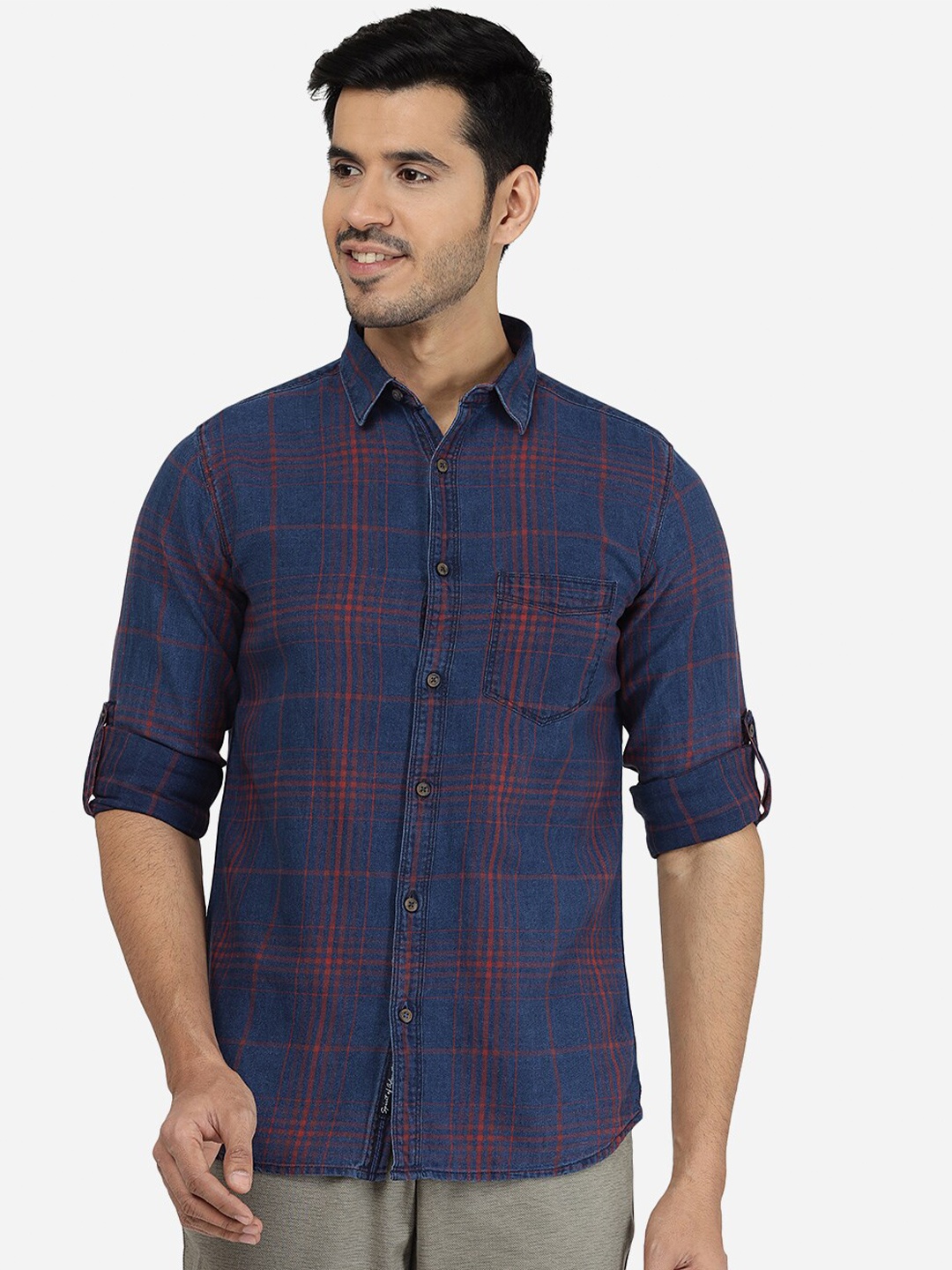 

JADE BLUE Men Slim Fit Checked Cotton Casual Shirt