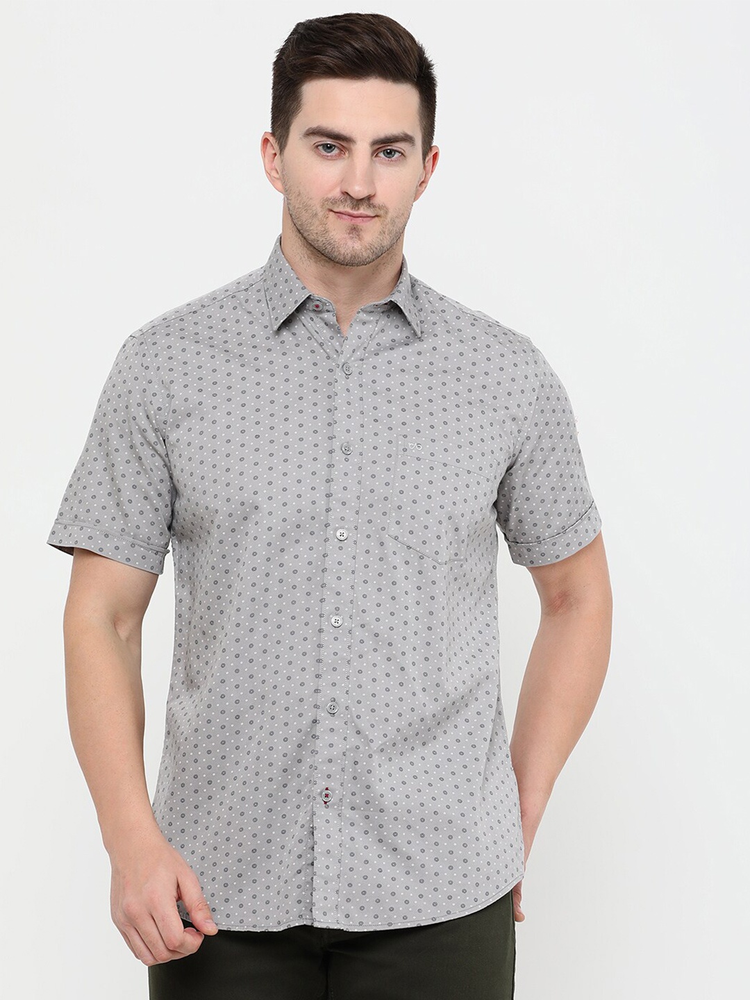 

JADE BLUE Slim Fit Printed Cotton Casual Shirt, Grey