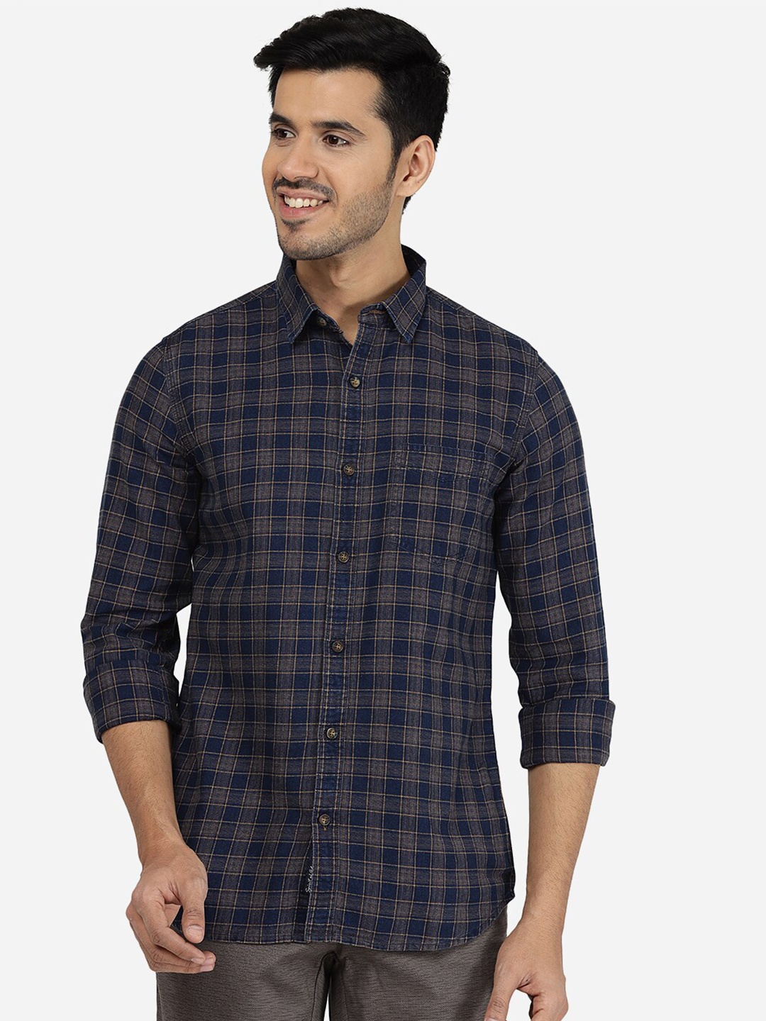 

JADE BLUE Men Slim Fit Checked Cotton Casual Shirt
