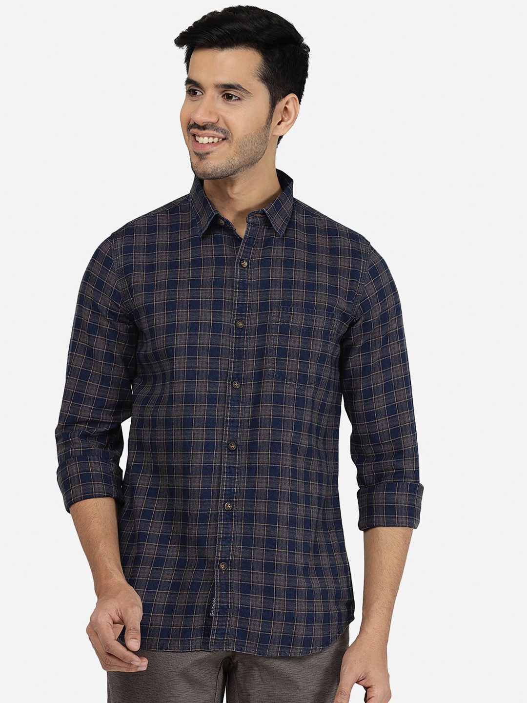 

JADE BLUE Men Slim Fit Checked Cotton Casual Shirt