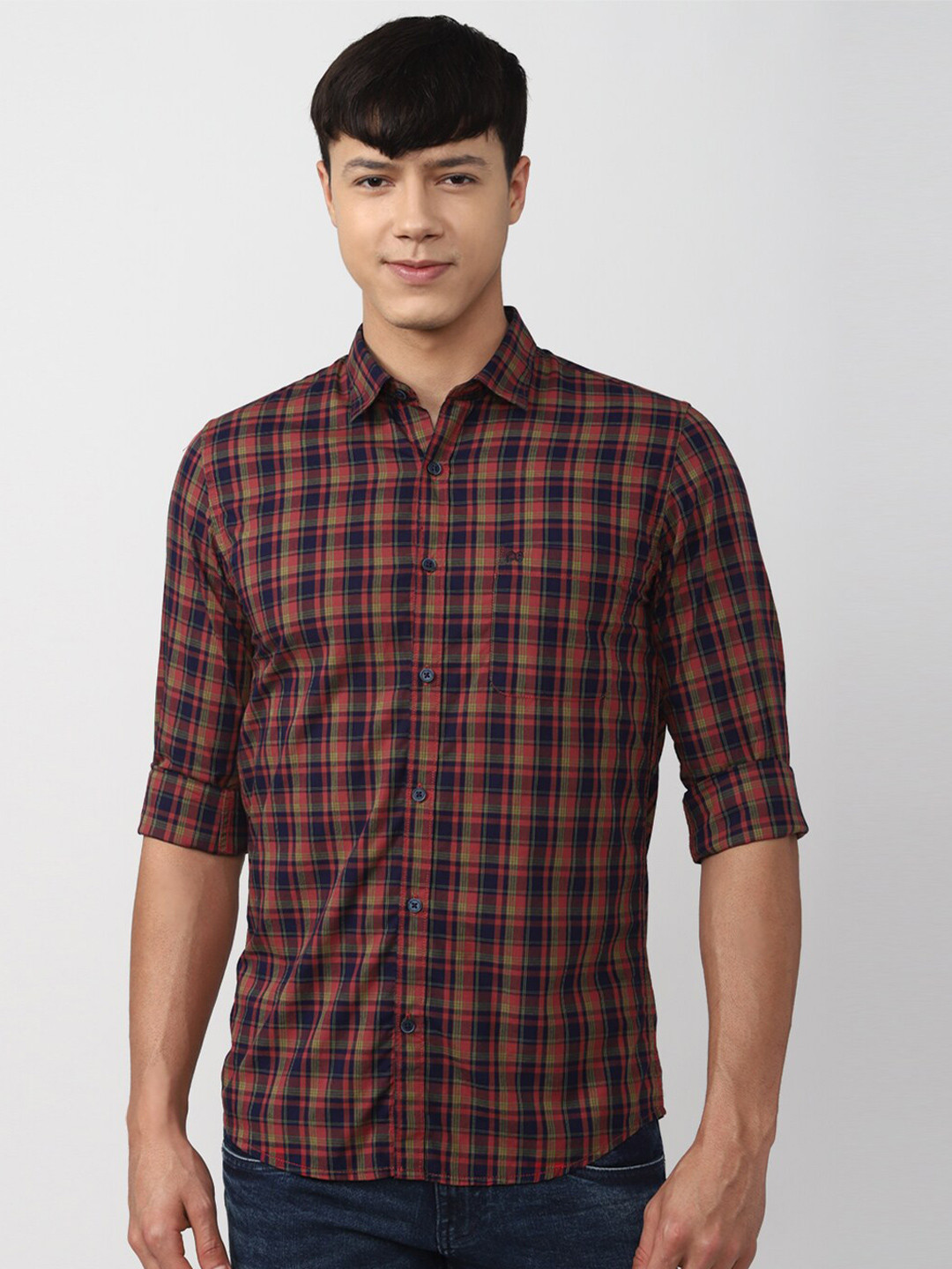 

Peter England Casuals Slim Fit Tartan Checks Pure Cotton Casual Shirt, Maroon