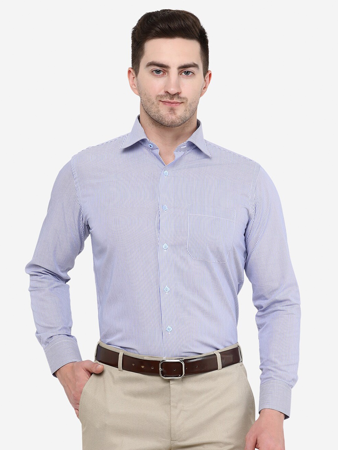 

METAL Slim Fit Striped Cotton Casual Shirt, Purple