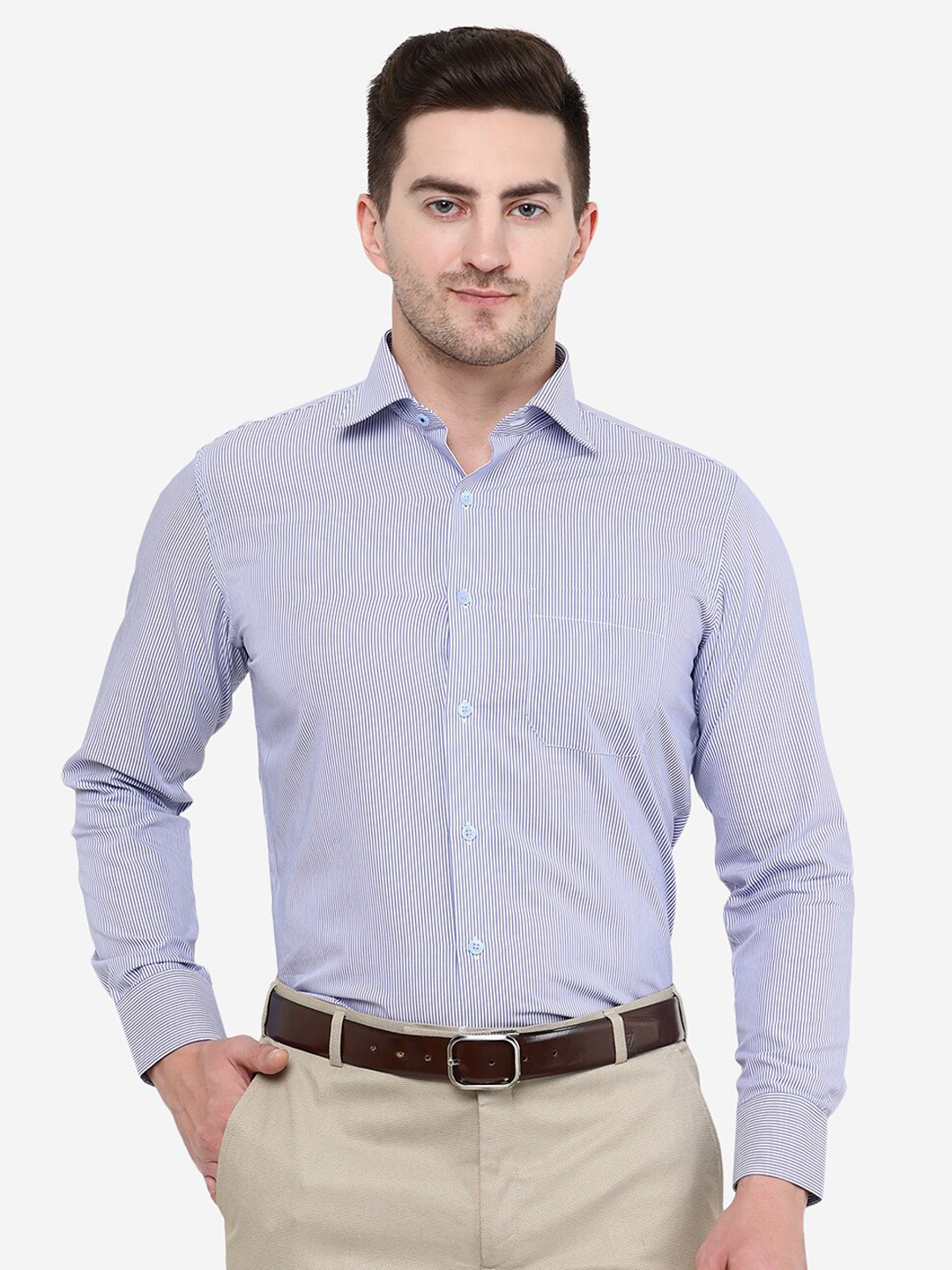 

METAL Men Slim Fit Striped Cotton Casual Shirt, Purple