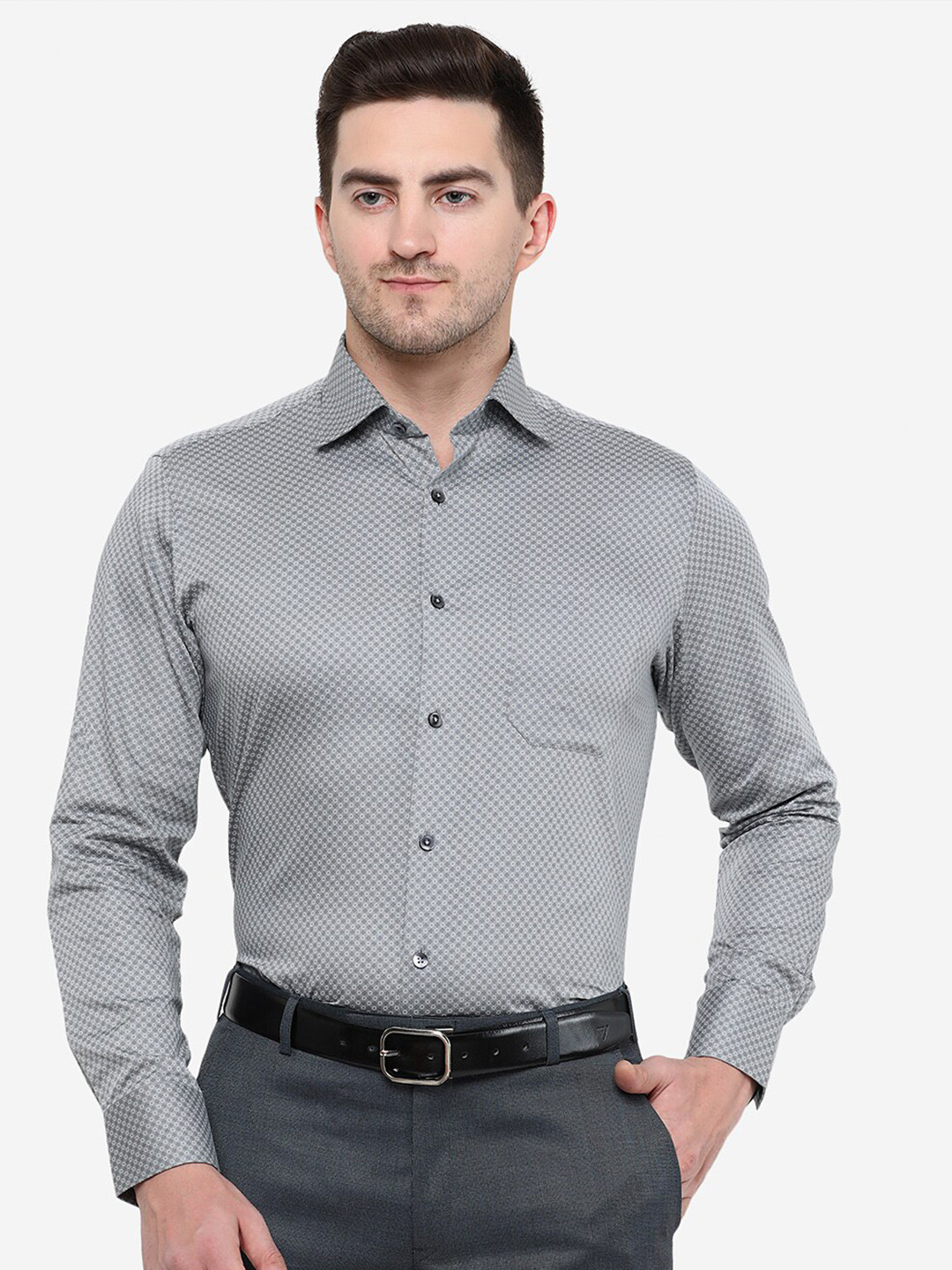 

METAL Men Slim Fit Printed Casual Shirt, Grey