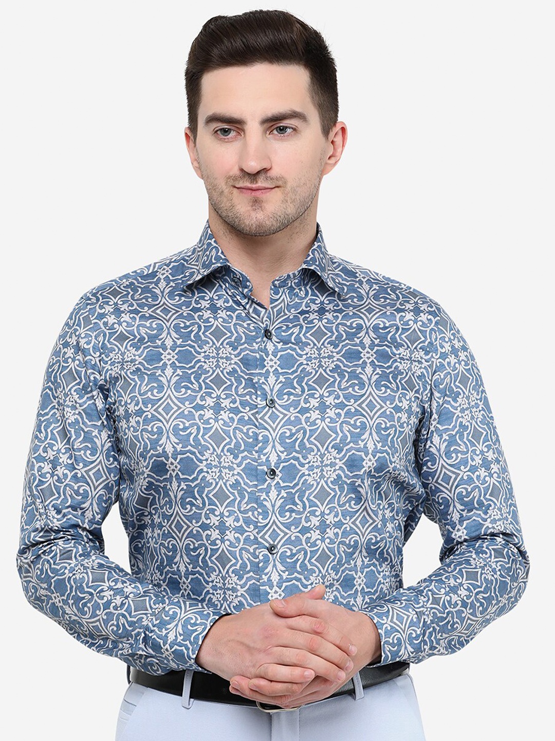 

WYRE Men Slim Fit Printed Cotton Formal Shirt, Blue