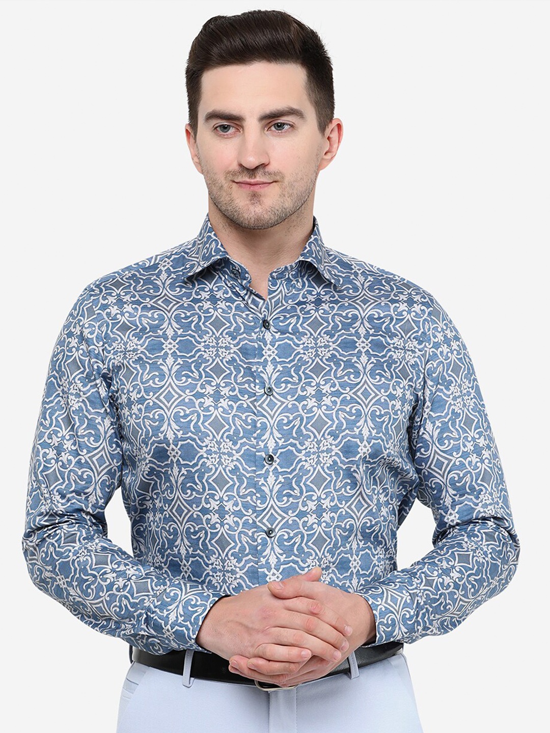 

WYRE Men Slim Fit Printed Cotton Formal Shirt, Blue