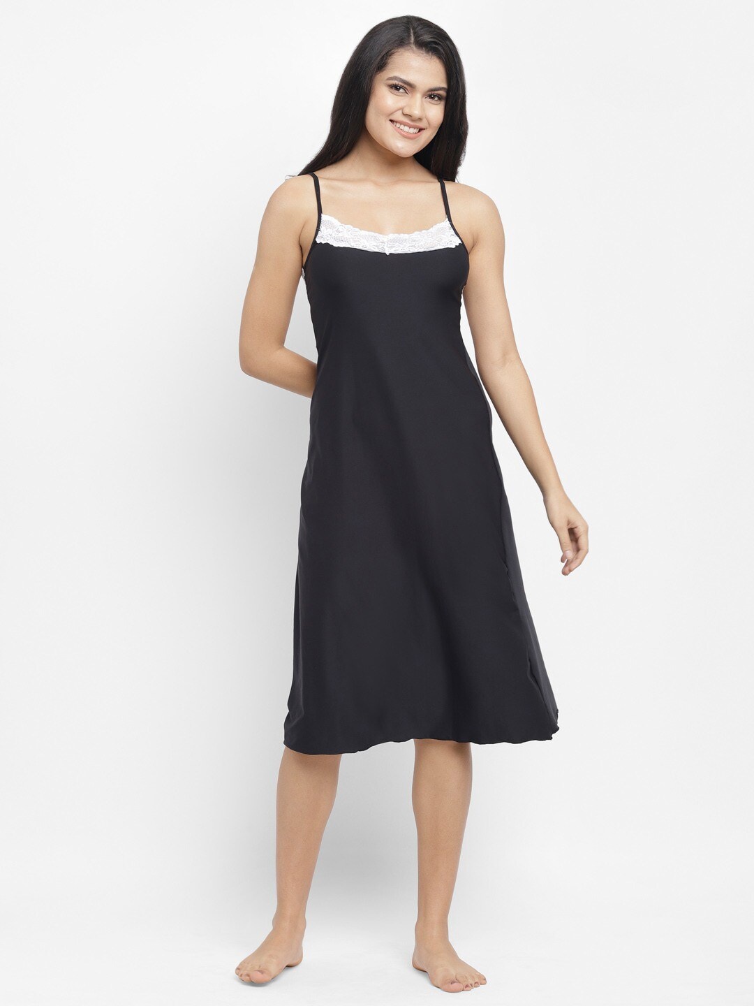 

N-Gal Women Stylish Back Long Nightdress, Black