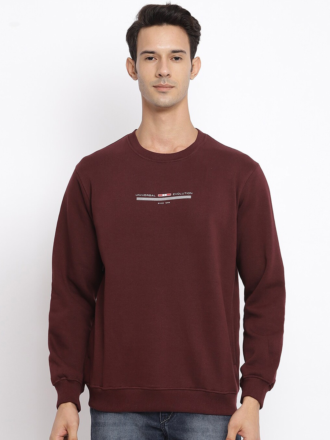 

Cantabil Men Printed Woolen Sweatshirt, Maroon