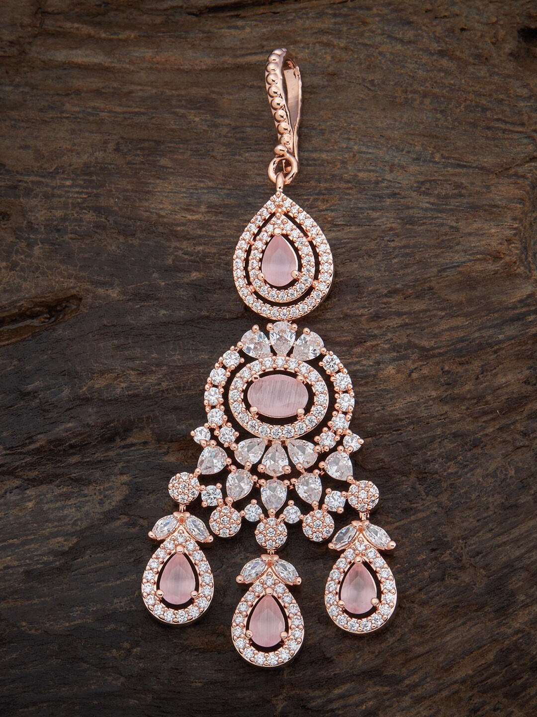 

Kushal's Fashion Jewellery CZ Stone-Studded Maang Tikka, Pink