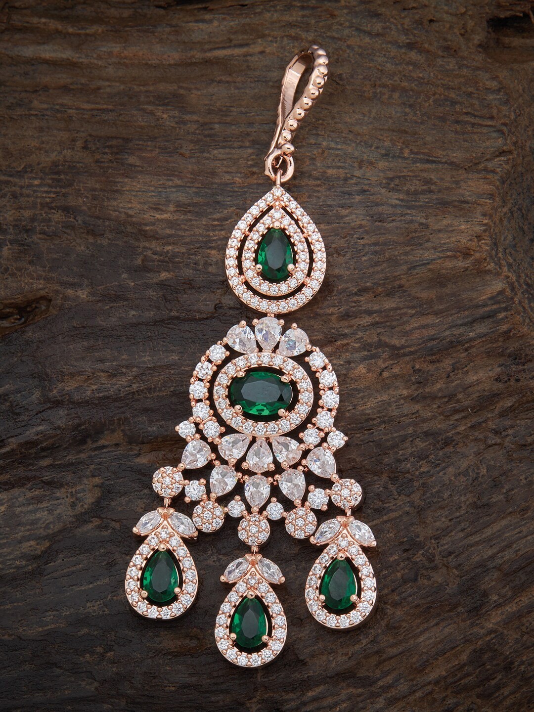 

Kushal's Fashion Jewellery CZ Stone-Studded Maang Tikka, Green