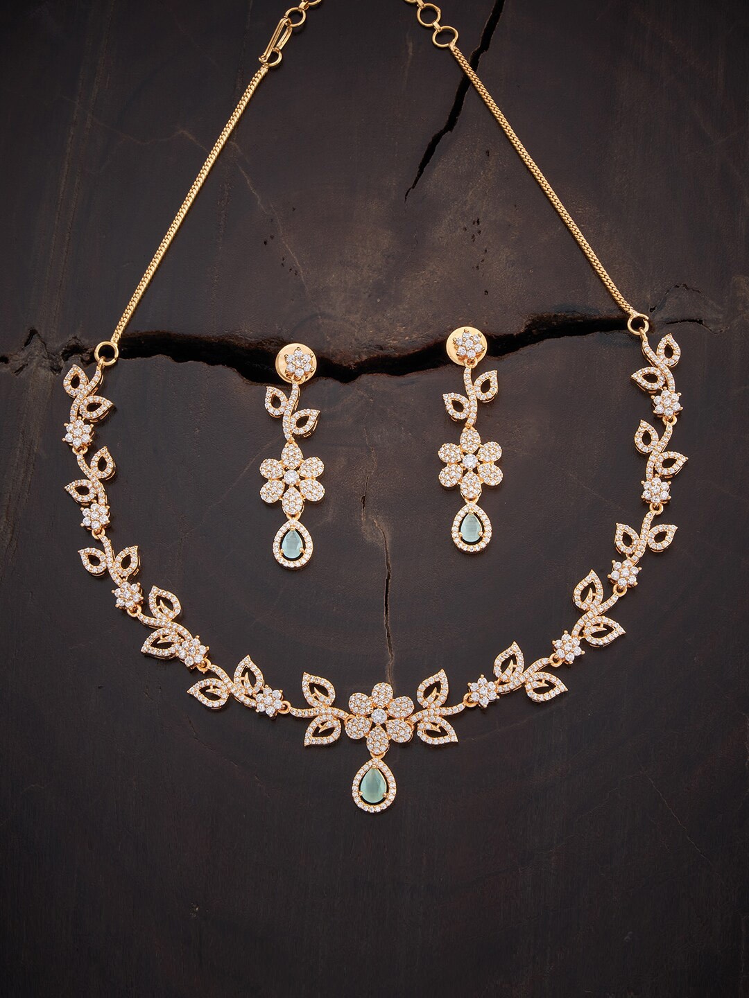 

Kushal's Fashion Jewellery Gold-Plated CZ Stone-Studded Jewellery Set, Sea green