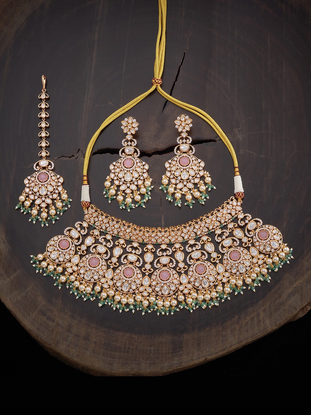 

Kushal's Fashion Jewellery Gold-Plated Kundan-Studded Jewellery Set, Pink