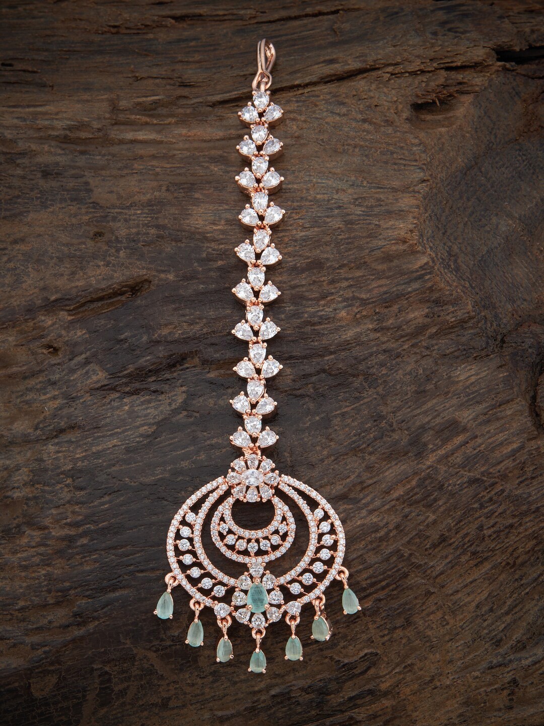 

Kushal's Fashion Jewellery CZ Stone-Studded Maang Tikka, Sea green