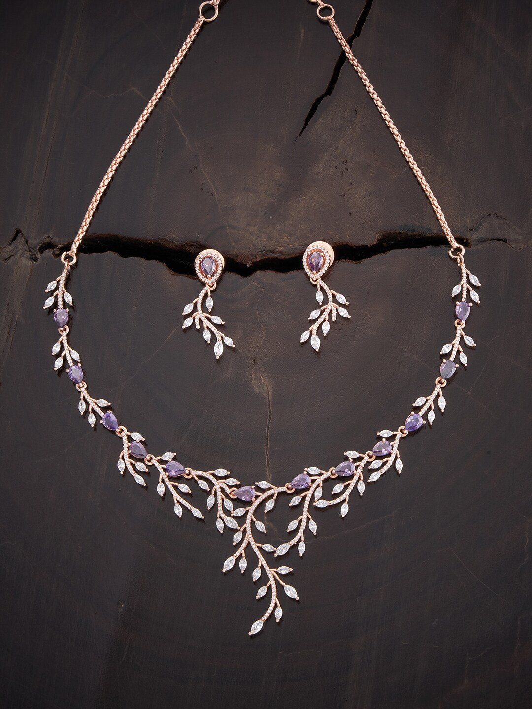 

Kushal's Fashion Jewellery Rose Gold-Plated CZ Stone-Studded Jewellery Set, Lavender