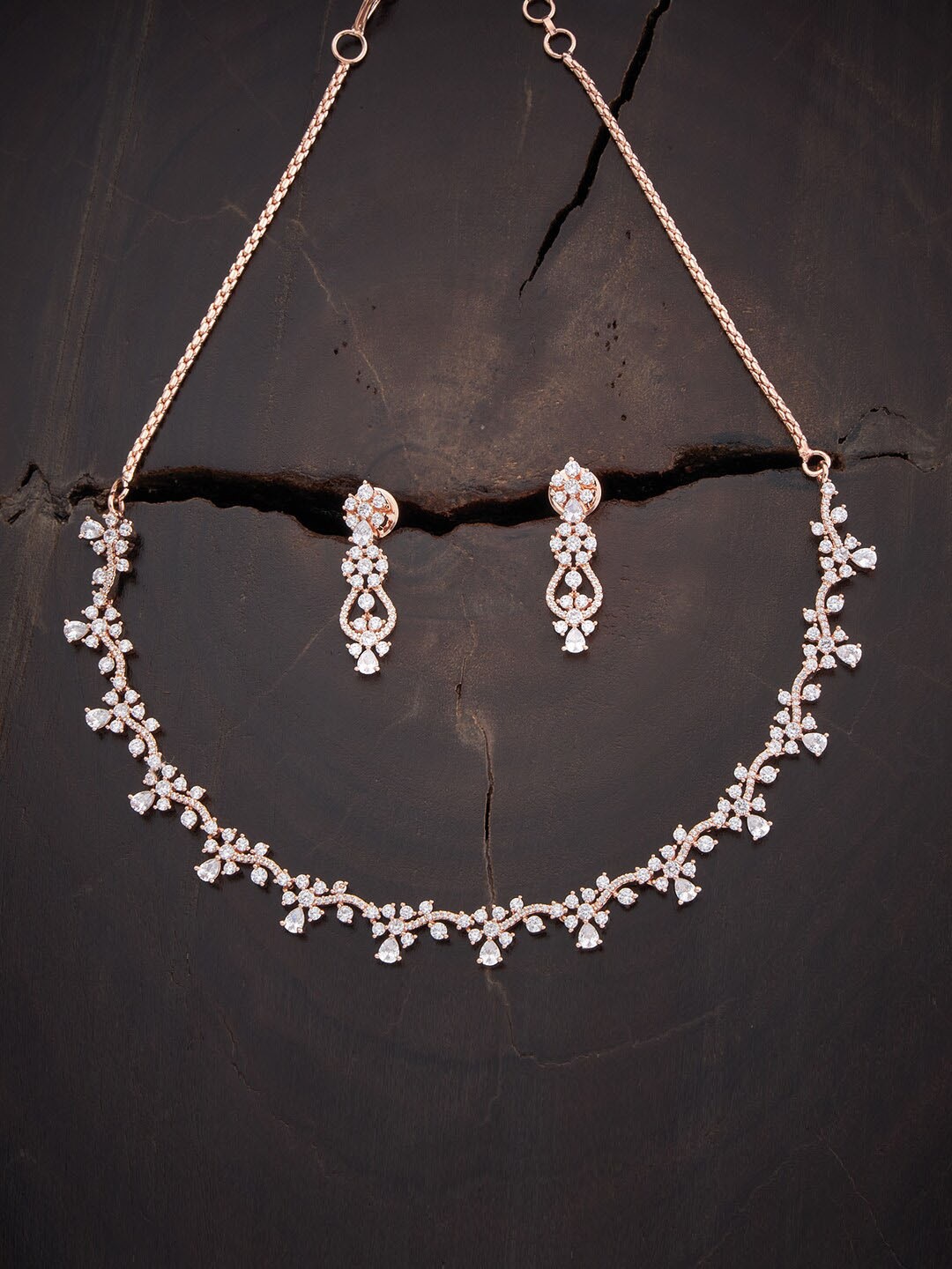 

Kushal's Fashion Jewellery Rose Gold-Plated & CZ Stone-Studded Jewellery Set, White
