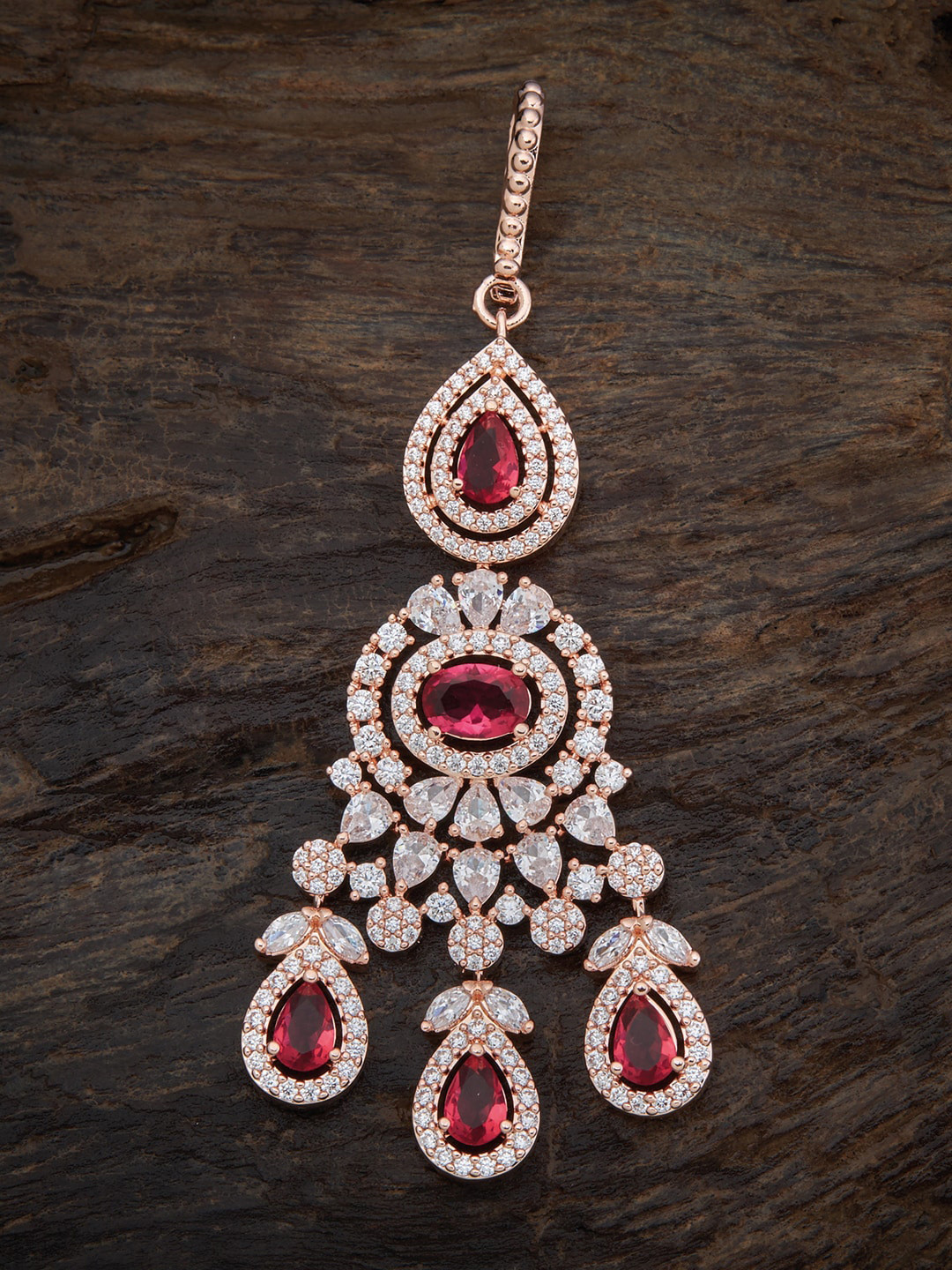 

Kushal's Fashion Jewellery CZ Stone-Studded Maang Tikka, Red