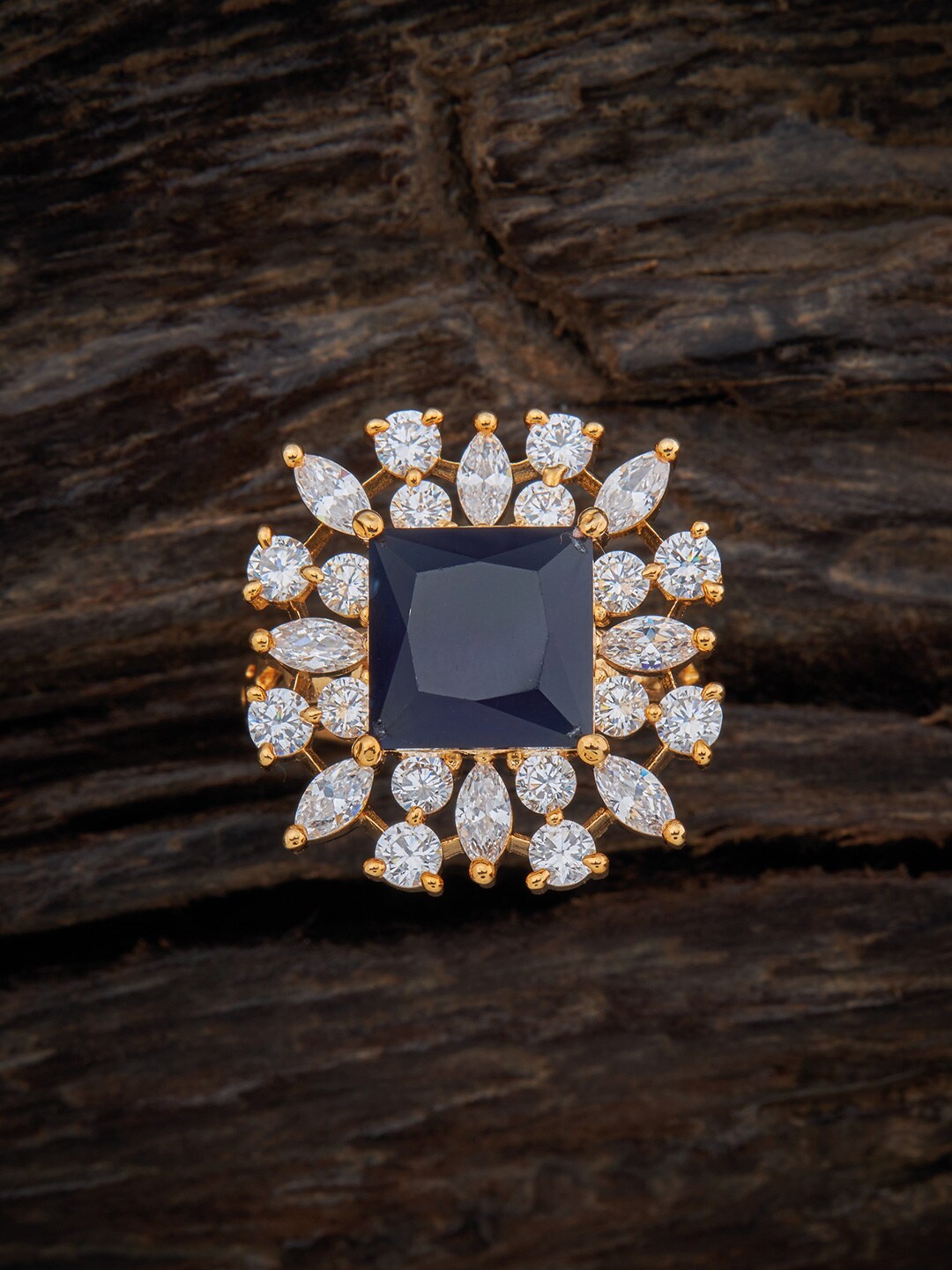 

Kushal's Fashion Jewellery Gold-Plated Cubic Zirconia-Studded Finger Ring, Blue