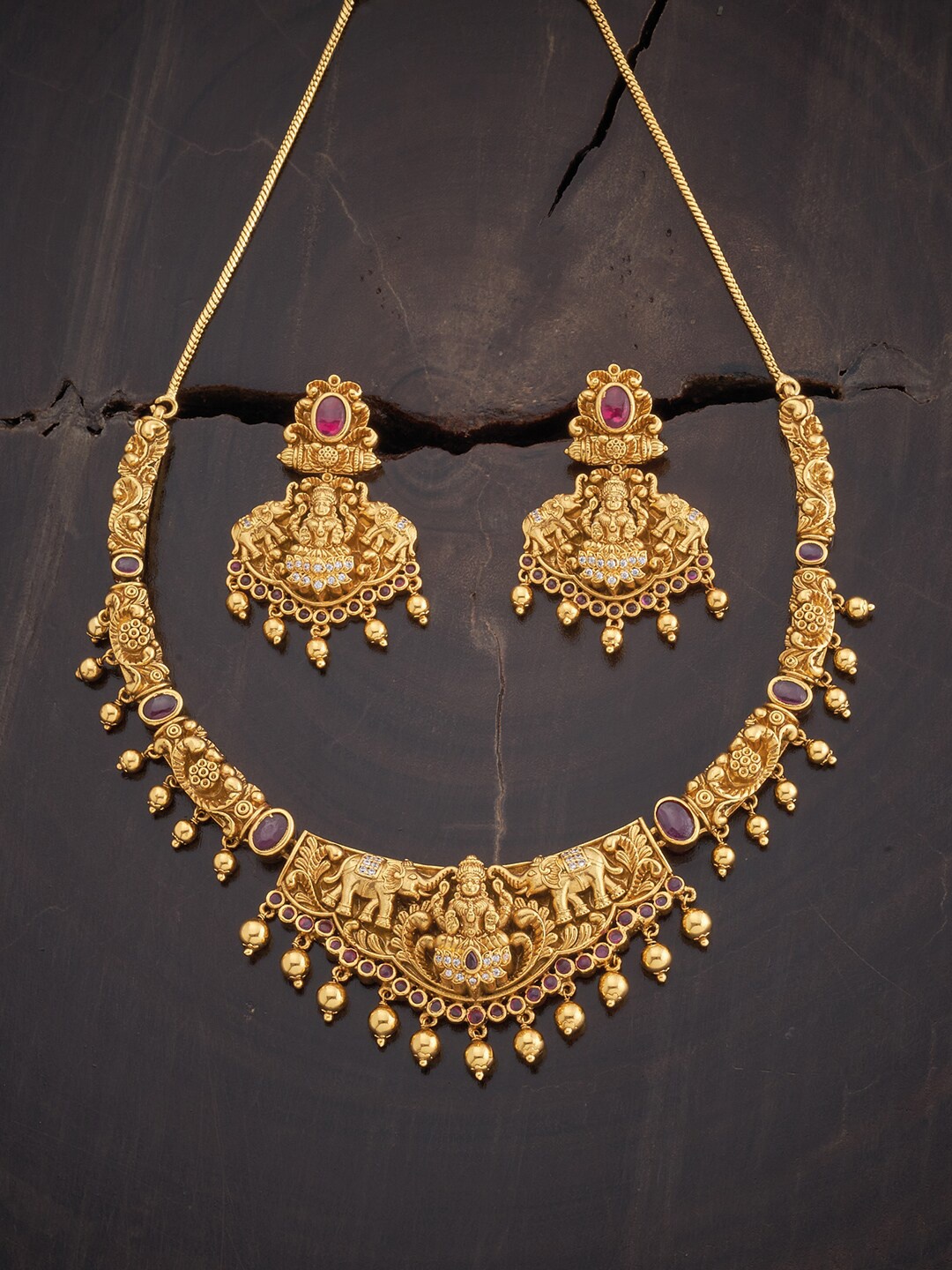 

Kushal's Fashion Jewellery Antique Gold-Plated Stones-Studded Jewellery Set, Red