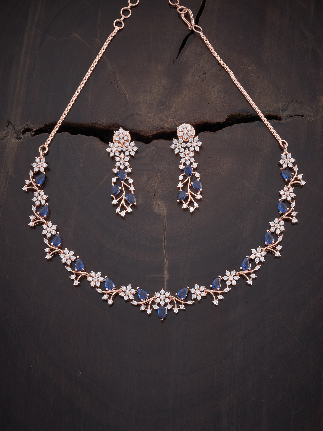 

Kushal's Fashion Jewellery Rose Gold-Plated CZ Studded Jewellery Set, Blue