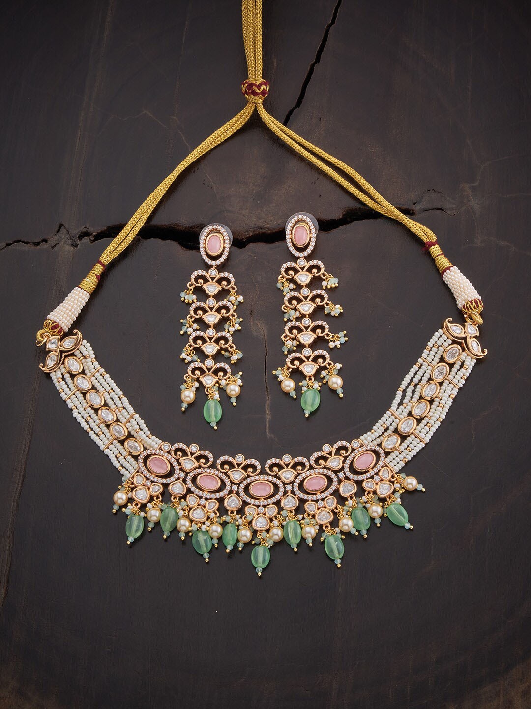 

Kushal's Fashion Jewellery Gold-Plated Kundan-Studded Jewellery Set, Pink