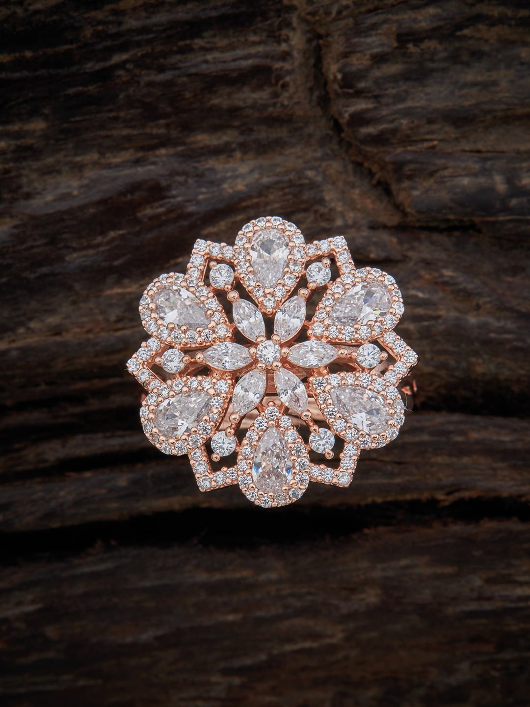 

Kushal's Fashion Jewellery Rose Gold-Plated White Cubic Zirconia-Studded Finger Ring