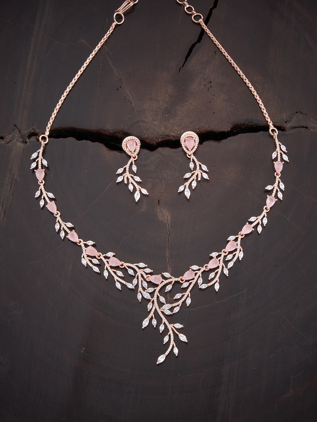 

Kushal's Fashion Jewellery Rose Gold-Plated Pink & White CZ Stone-Studded Jewellery Set