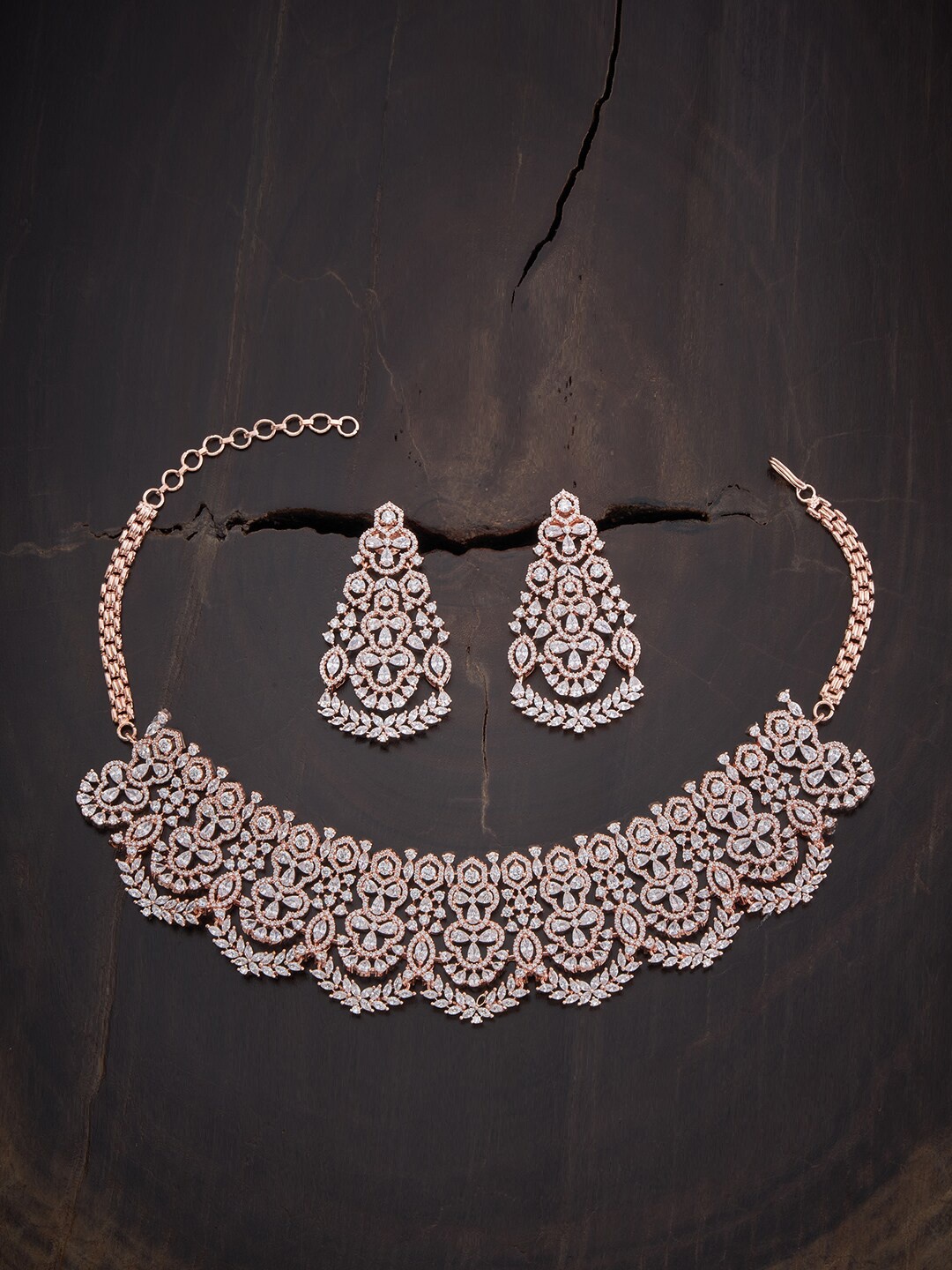 

Kushal's Fashion Jewellery Rose Gold-Plated White CZ Stone-Studded Jewellery Set
