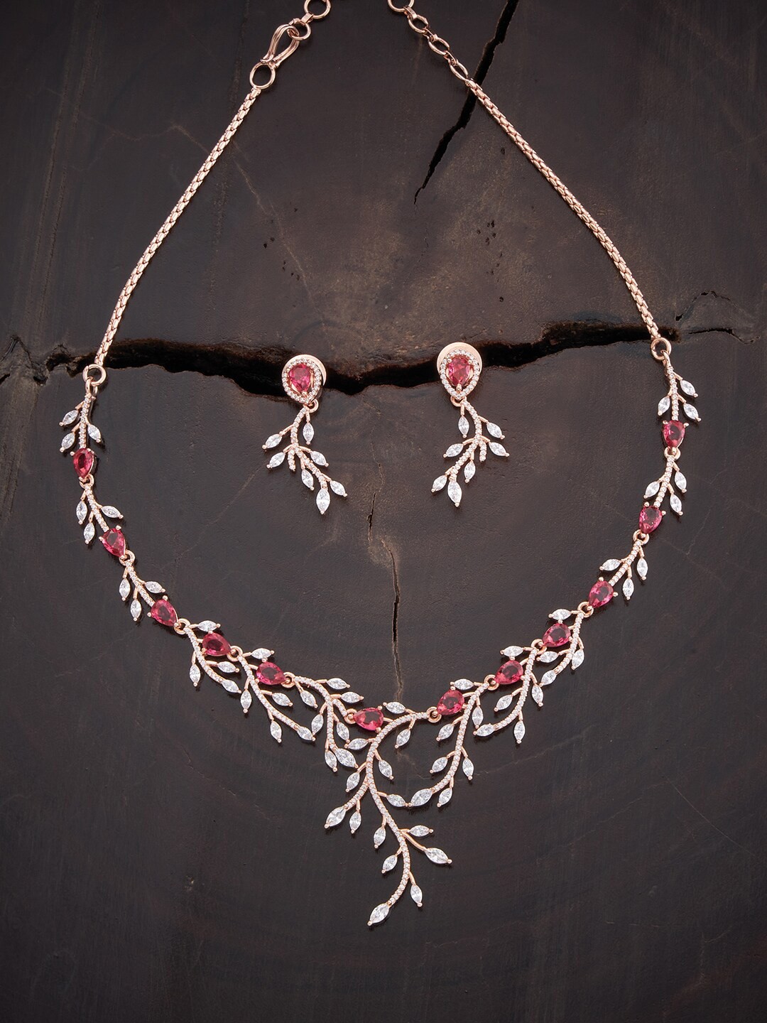 

Kushal's Fashion Jewellery Rose Gold-Plated Red CZ-Studded Jewellery Set
