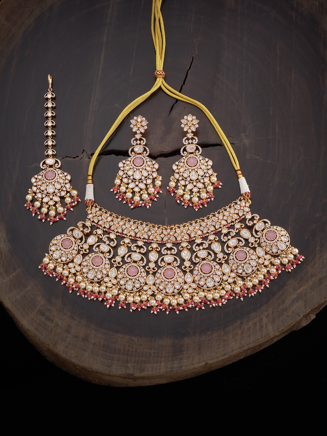 

Kushal's Fashion Jewellery Gold-Plated Kundan Jewellery Set, Pink