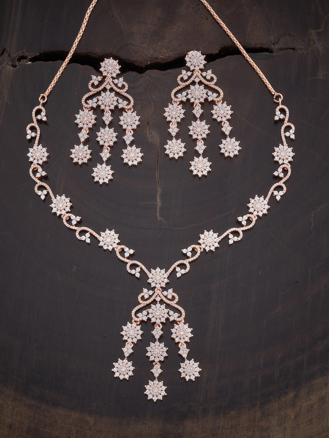 

Kushal's Fashion Jewellery Rose Gold-Plated White CZ-Studded Jewellery Set