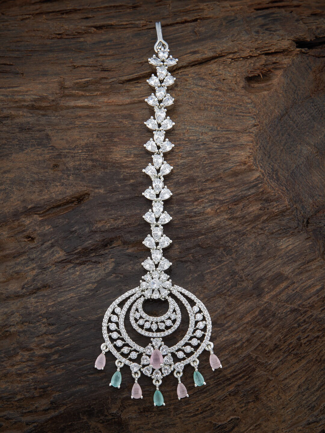 

Kushal's Fashion Jewellery CZ Stone-Studded Maang Tikka, Silver