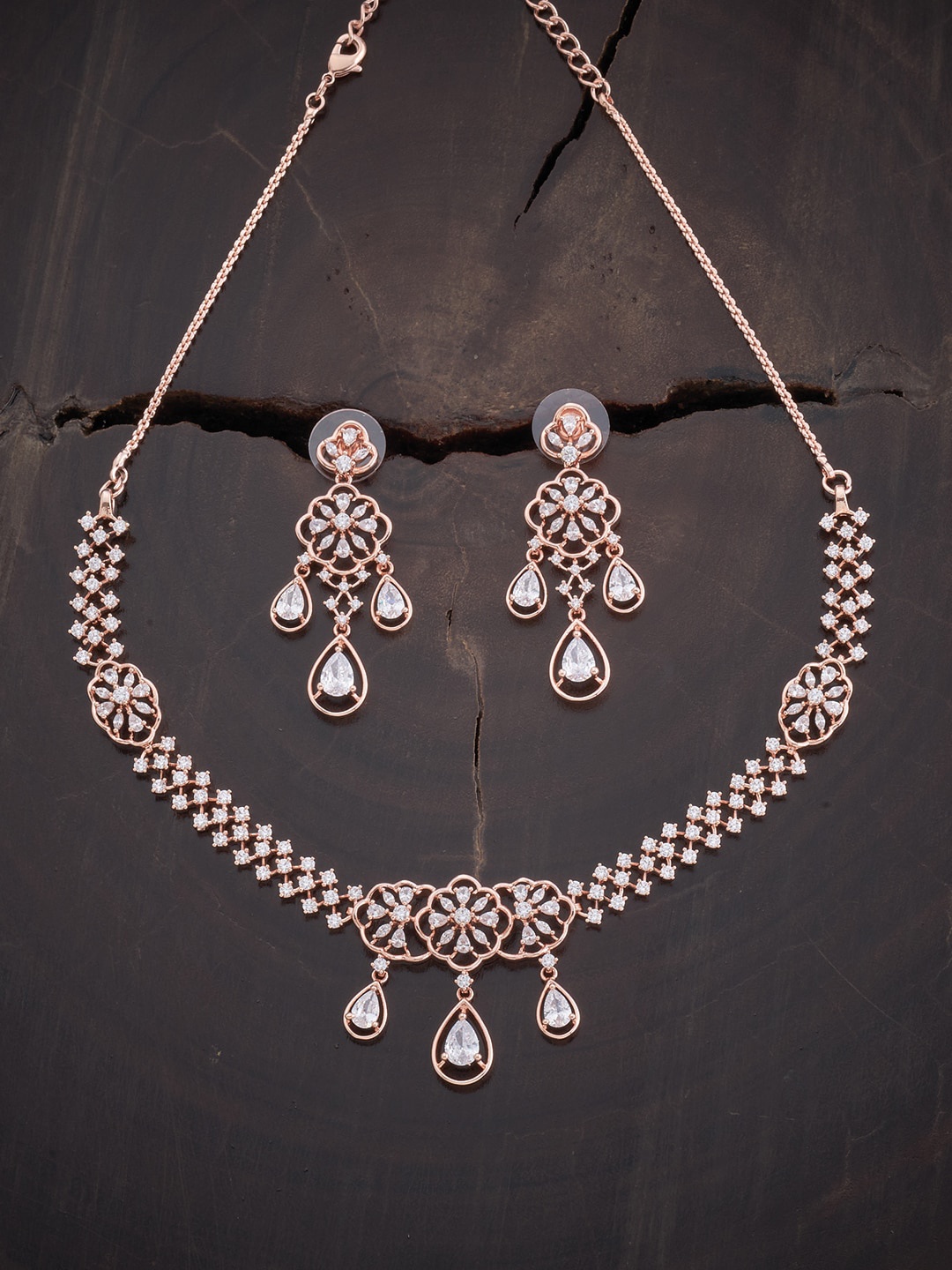 

Kushal's Fashion Jewellery Rose Gold-Plated White CZ-Studded Jewellery Set