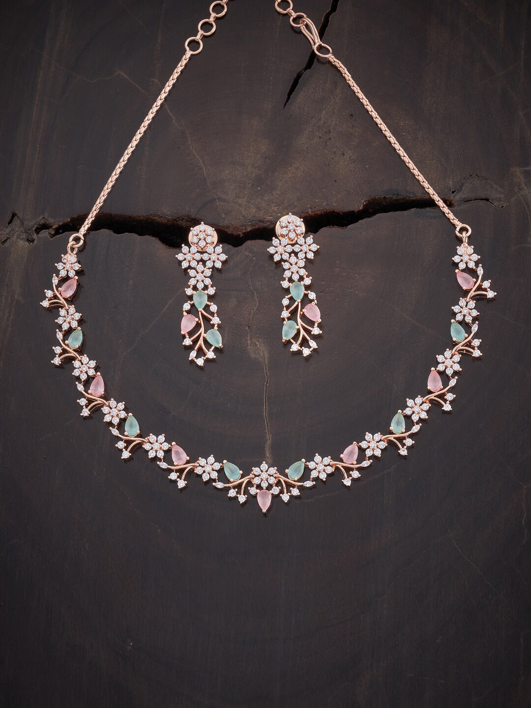 

Kushal's Fashion Jewellery Rose Gold-Plated CZ Stone-Studded Jewellery Set, Pink