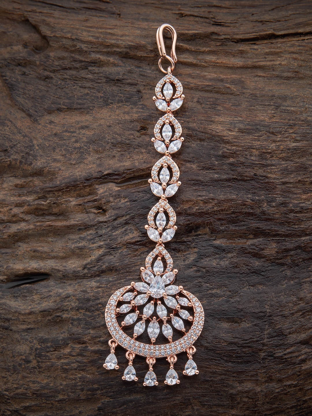 

Kushal's Fashion Jewellery Rose Gold-Plated Cubic Zirconia Studded Maang Tikka