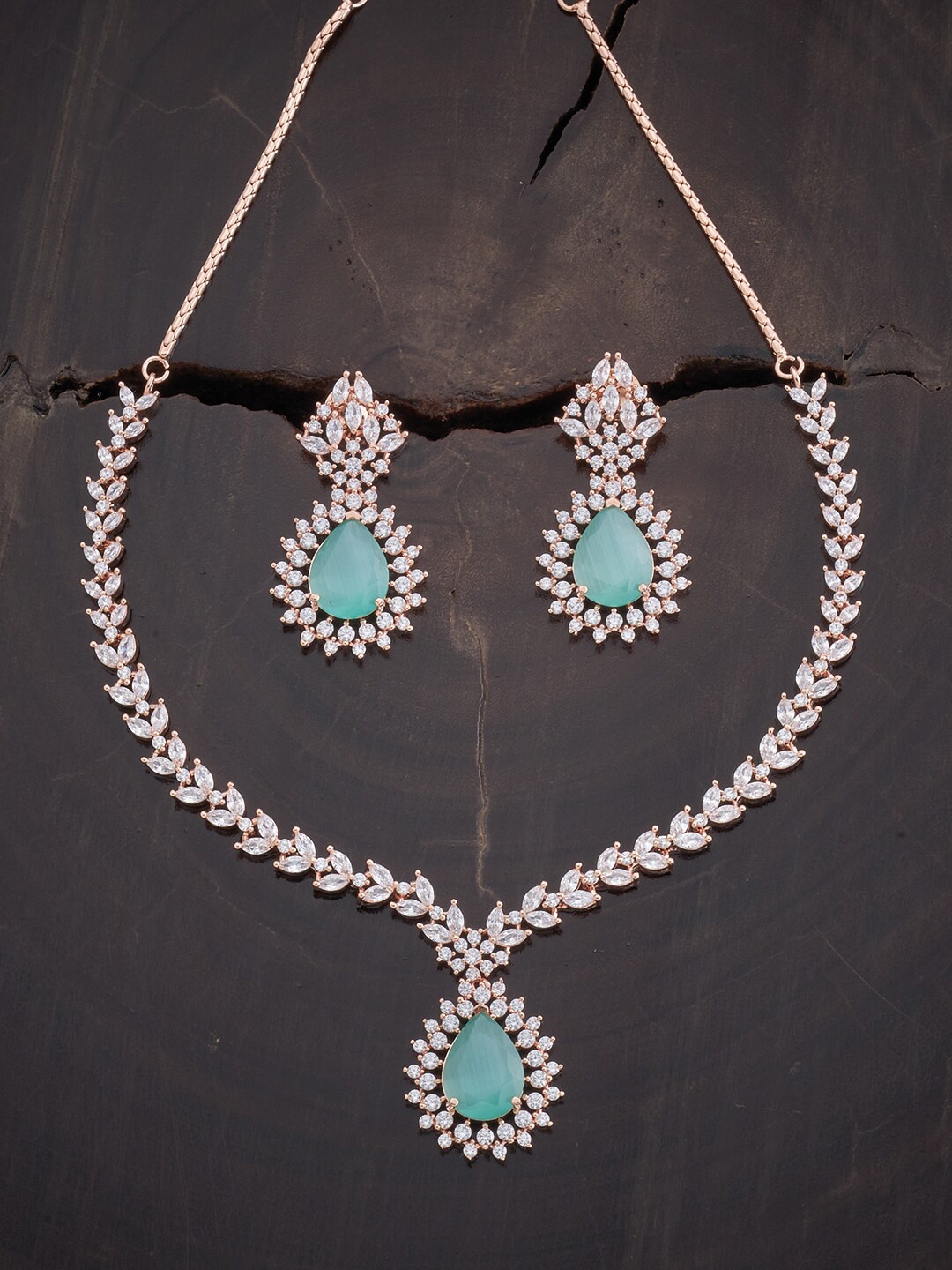 

Kushal's Fashion Jewellery Gold-Plated & CZ Stone-Studded Jewellery Set, Rose gold