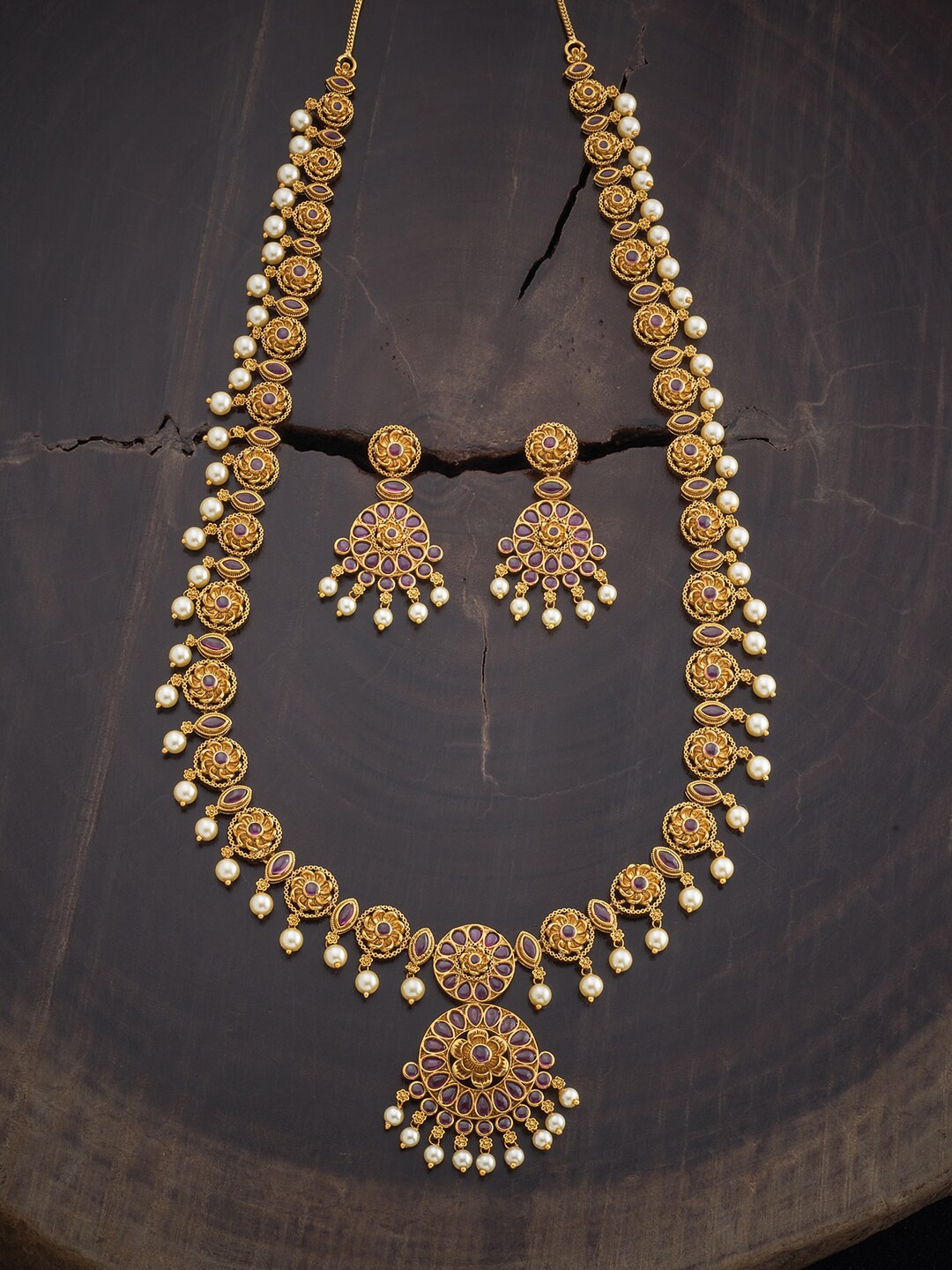 

Kushal's Fashion Jewellery Stone-Studded Antique Jewellery Set, Gold