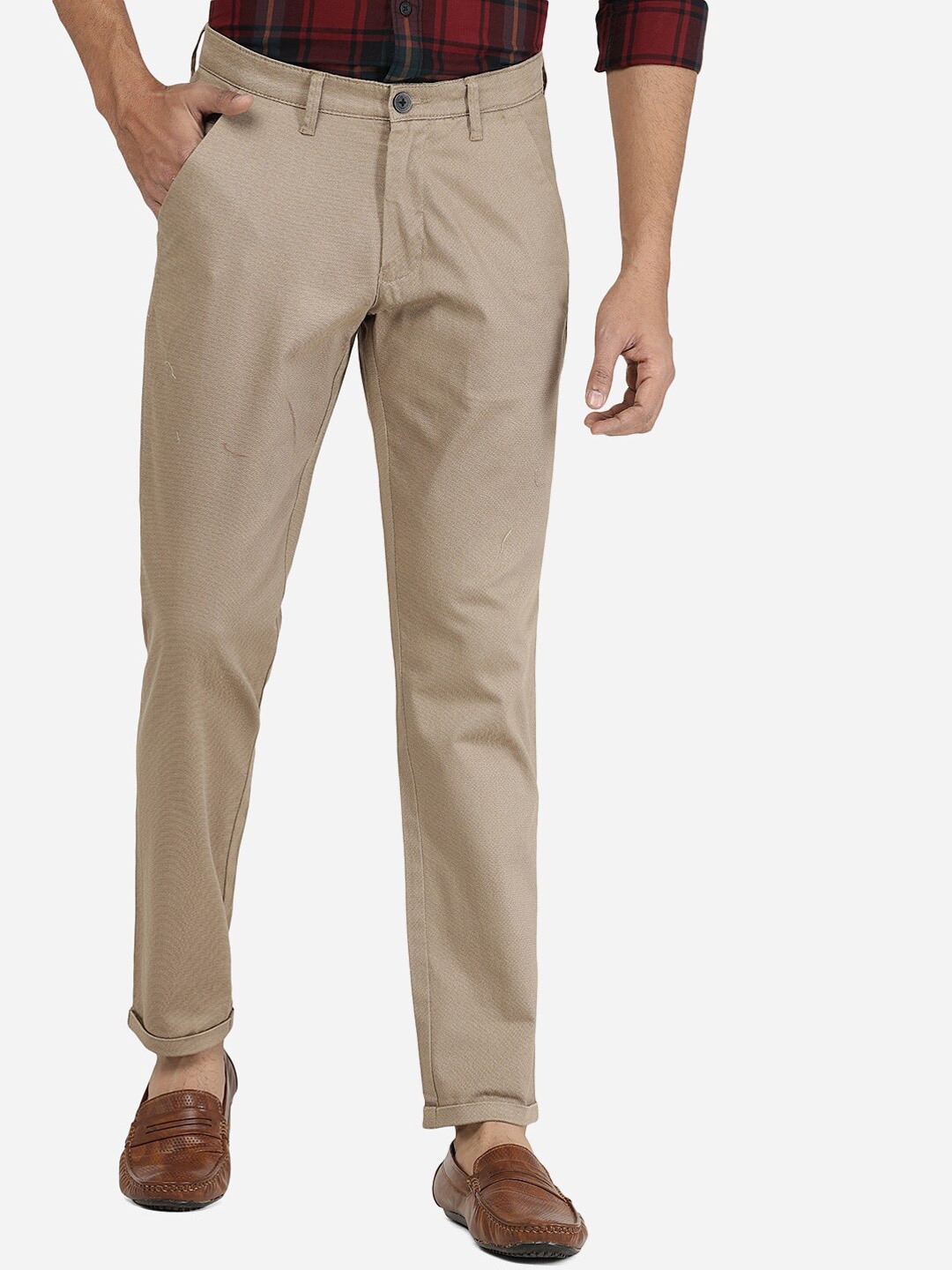 

Greenfibre Men Slim Fit Cotton Trousers, Beige